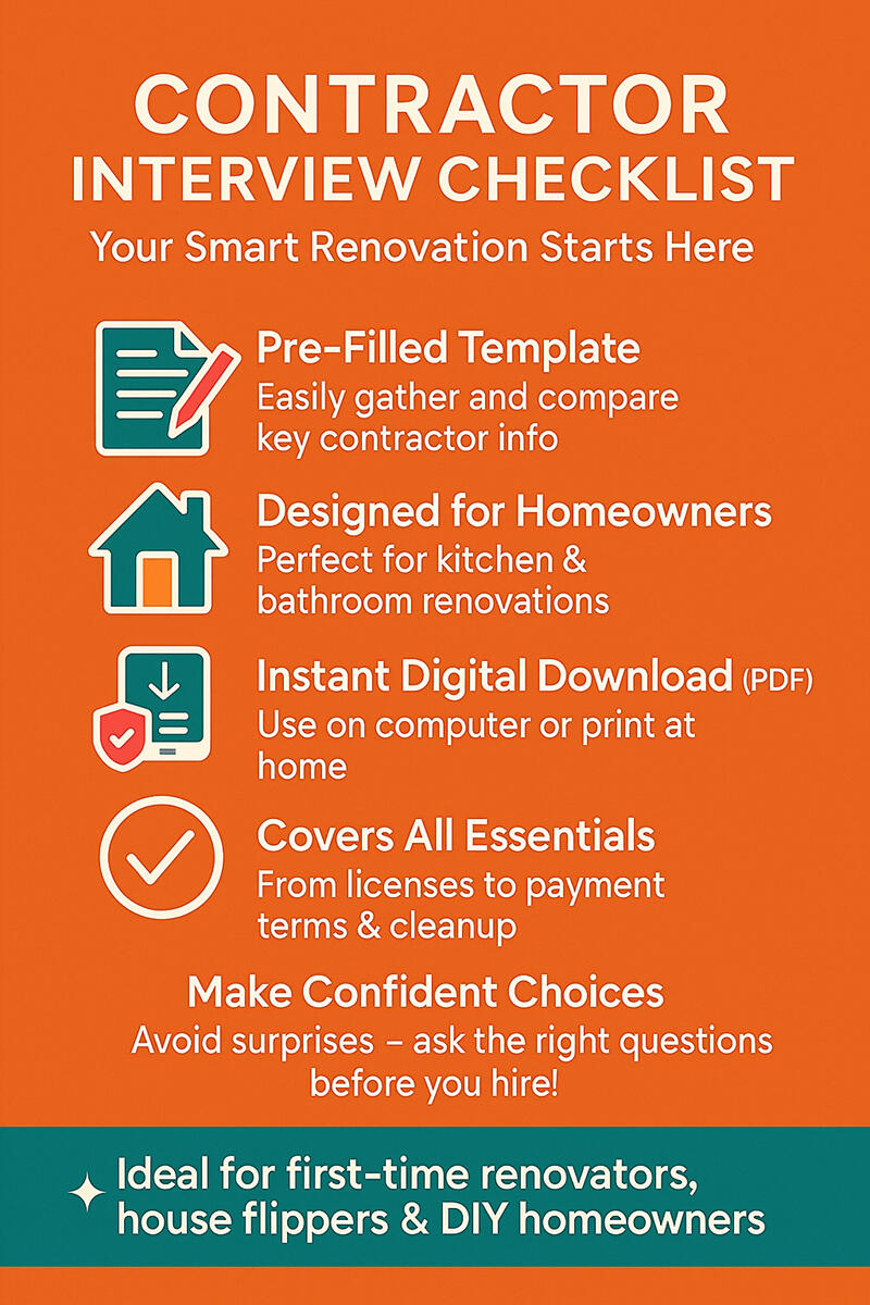 Hire Smarter: Bathroom & Kitchen Contractor Interview Check Digital Download PDF Smart Hiring Guide: Bathroom & Kitchen Contractor Interview Checklist (PDF Download)